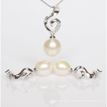 Silver Freshwater Pearl Pendant and Earrings Sets (ES1332)